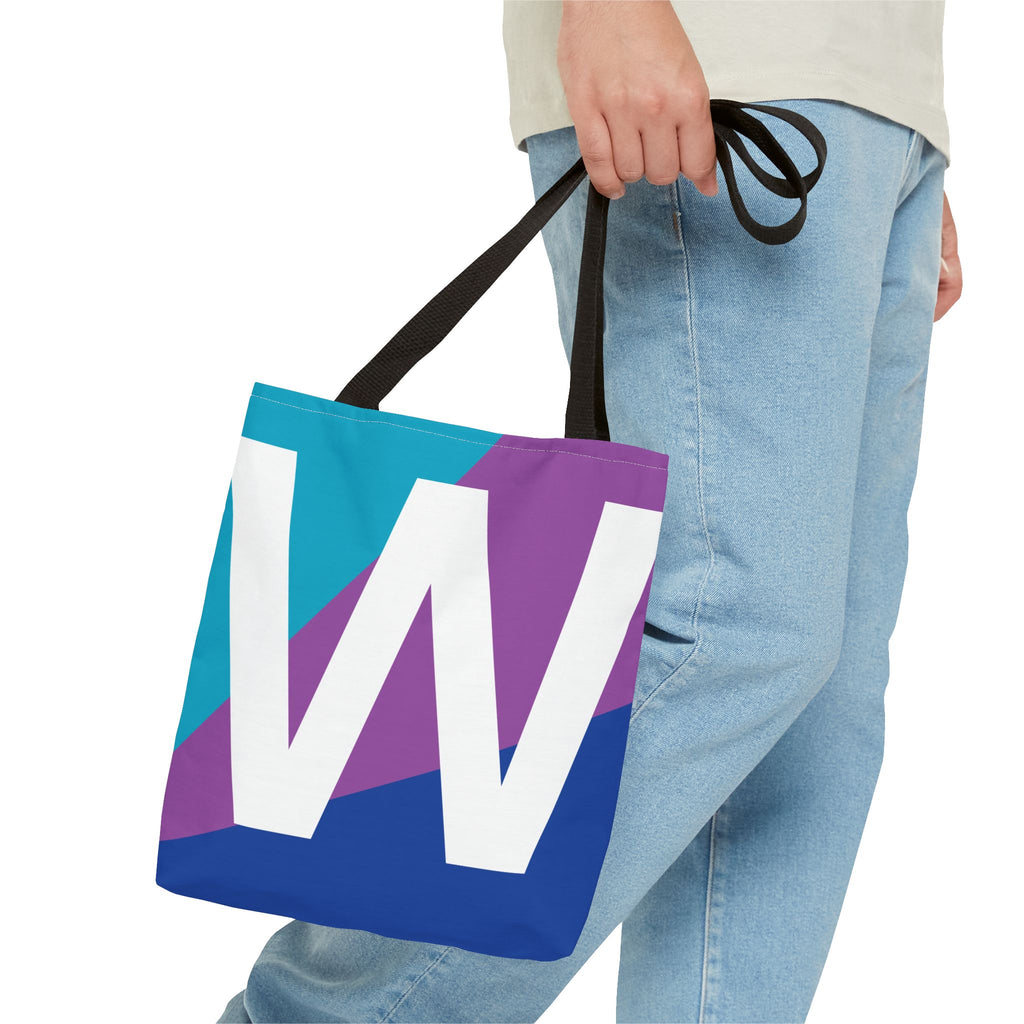 Monogram 'W' Colorblock Tote Bag — Personalized Initial W Shoulder Tote