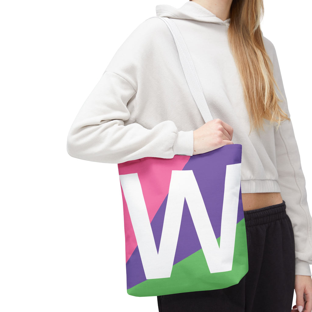 Monogram 'W' Colorblock Tote Bag — Personalized Initial W Shoulder Tote
