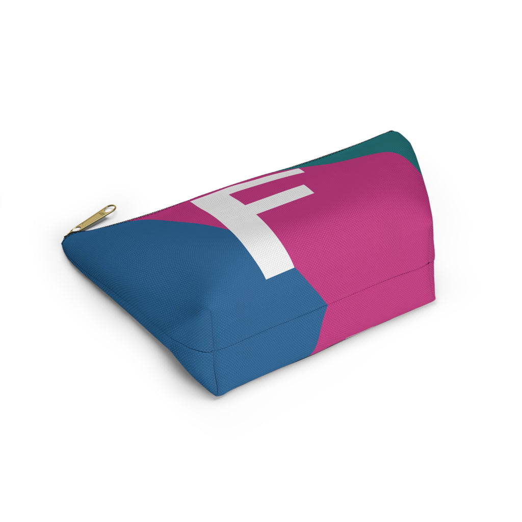 Initials Colorblock Accessory Pouch — Monogram F T-Bottom Cosmetic Bag