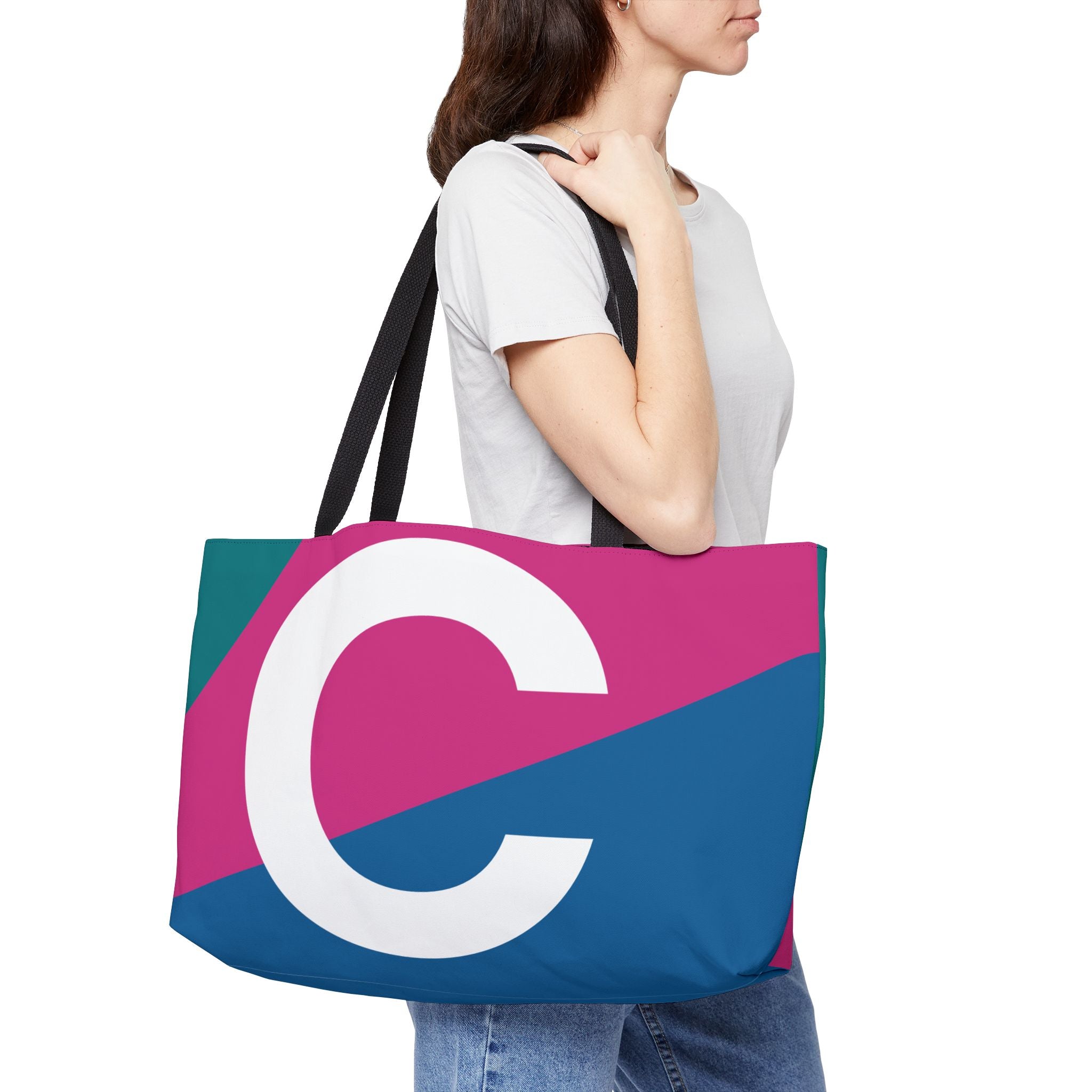 Personalized 'C' Colorblock Tote Bag — Monogram Weekender Tote