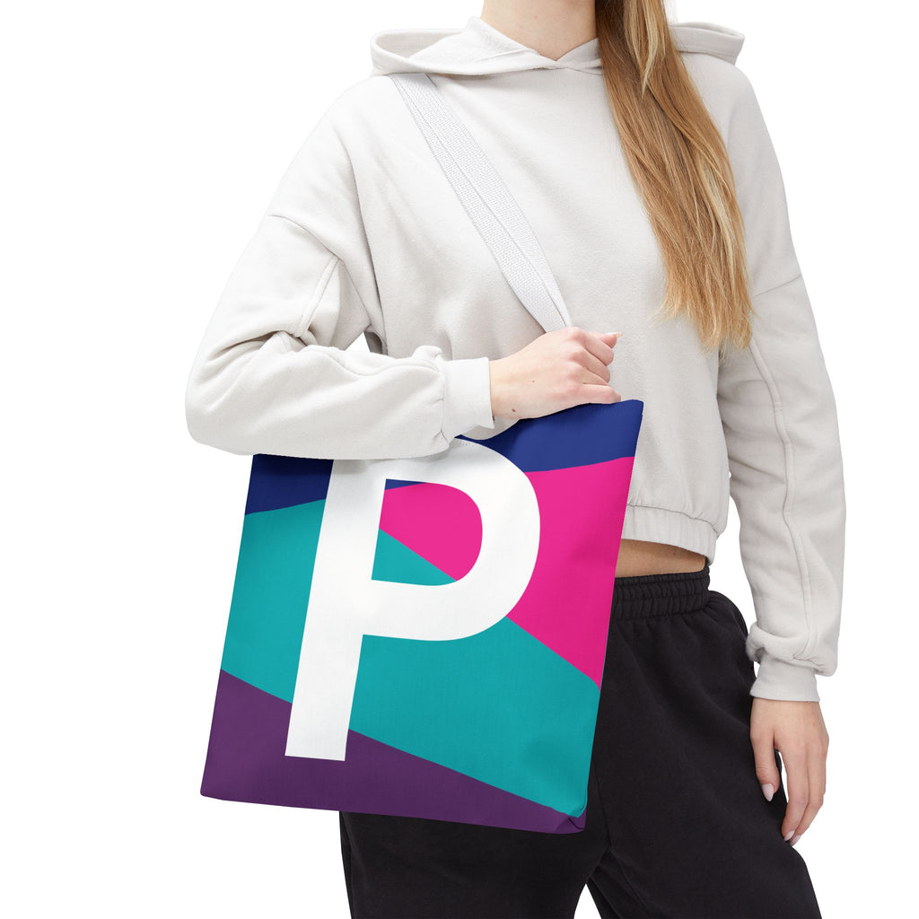 Monogram 'P' Colorblock Tote Bag — Personalized Initial P Shoulder Tote