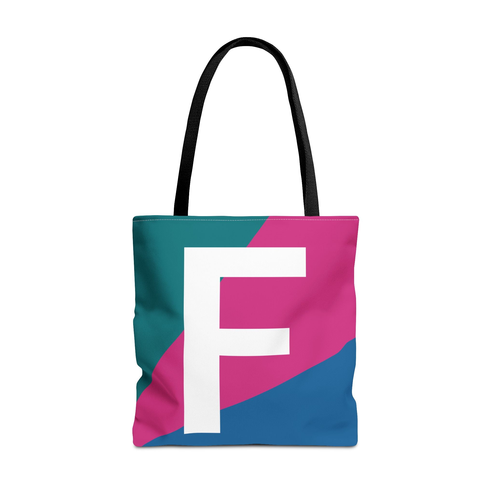 Monogram 'F' Colorblock Tote Bag — Personalized Initial F Shoulder Tote