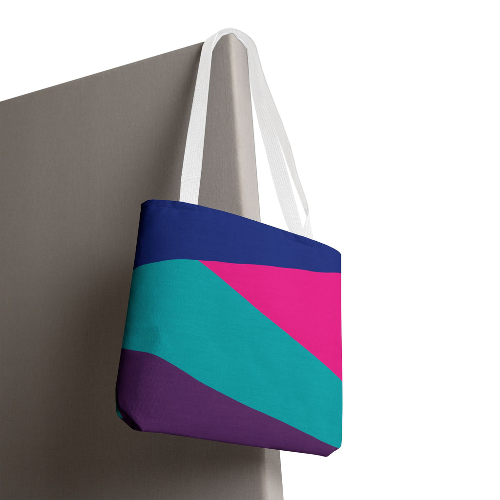 Retro 80s & 90s Inspired Color Block Tote Bag | Stylish Everyday Canvas Shoulder Bag
