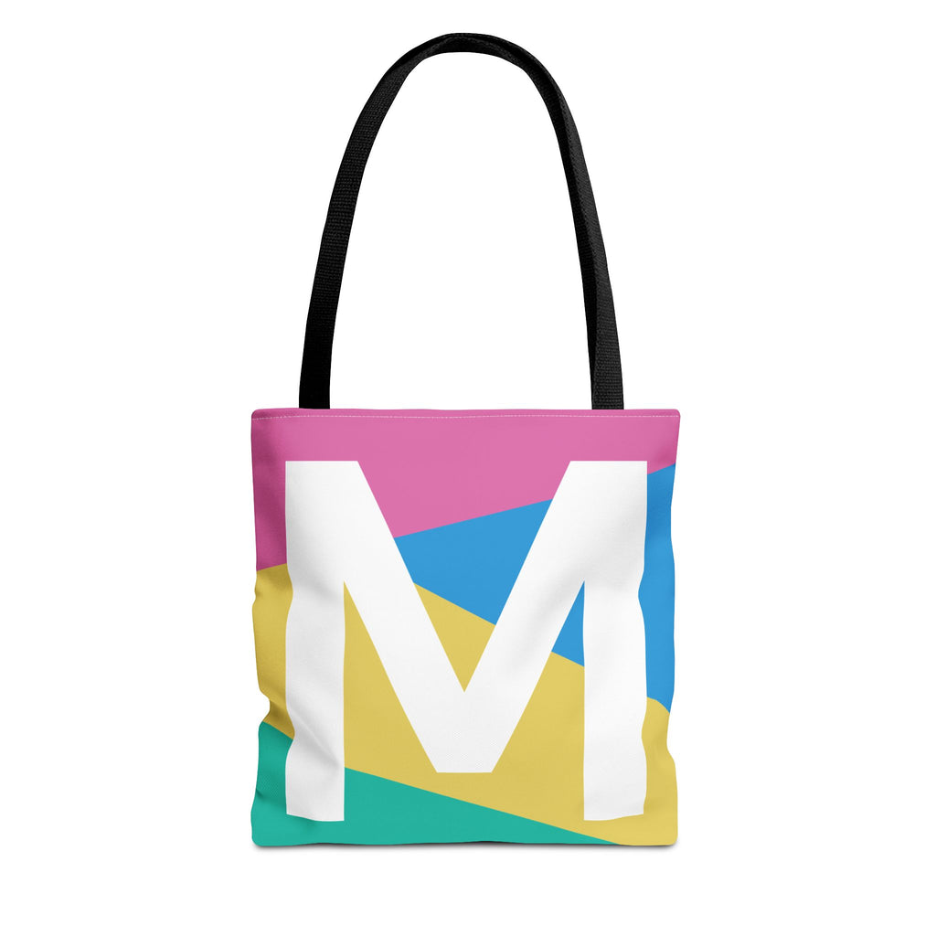 Monogram 'M' Colorblock Tote Bag — Personalized Initial M Shoulder Tote