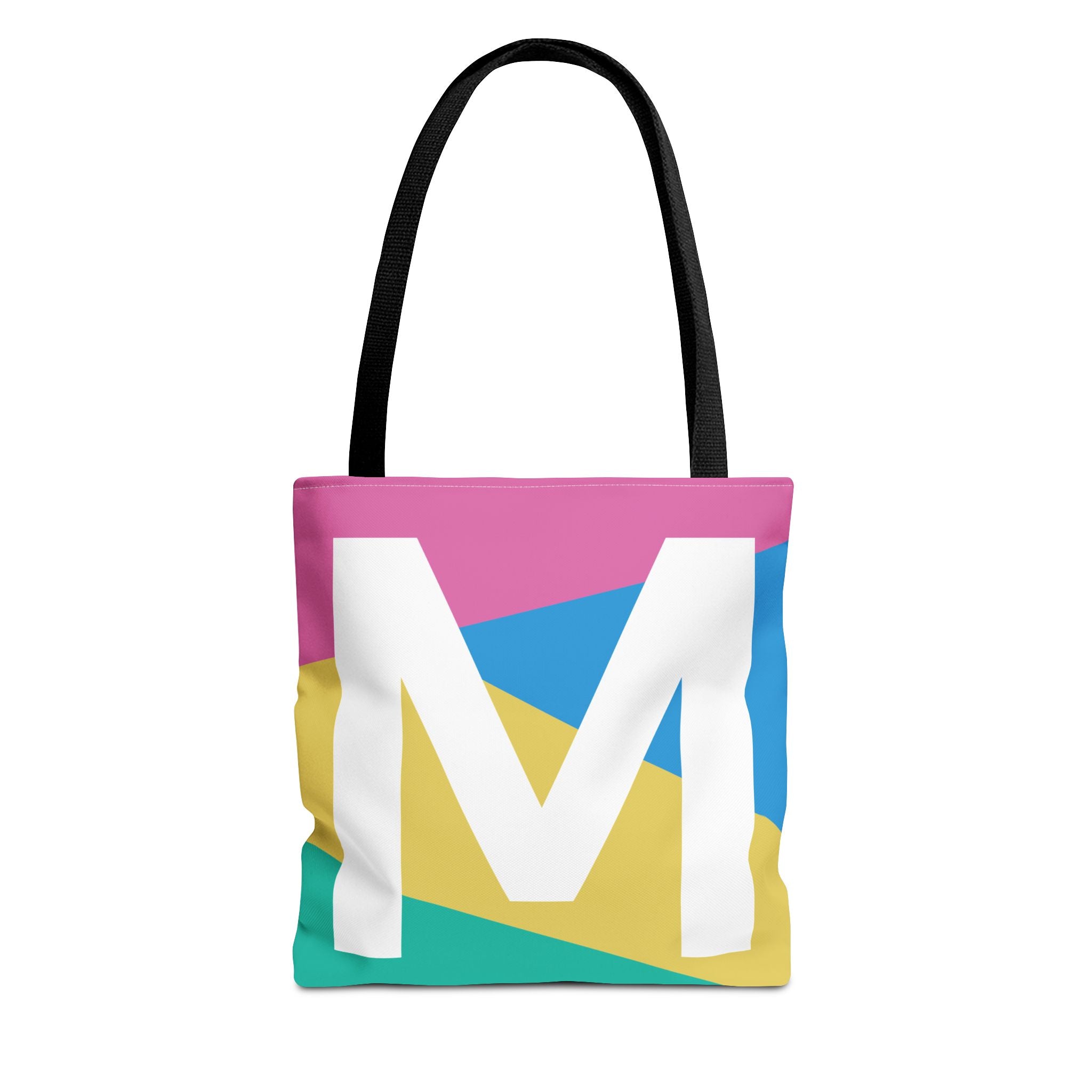 Monogram 'M' Colorblock Tote Bag — Personalized Initial M Shoulder Tote