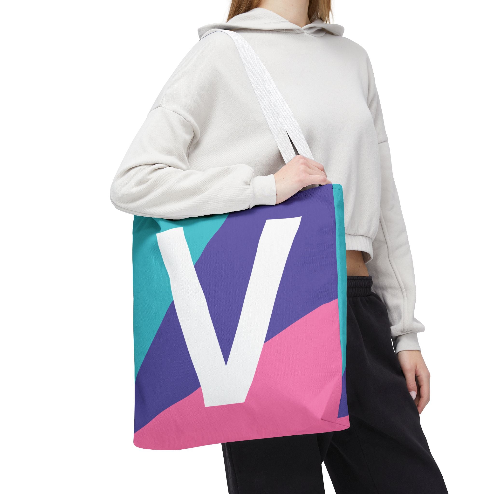 Monogram 'V' Colorblock Tote Bag — Personalized Initial V Shoulder Tote