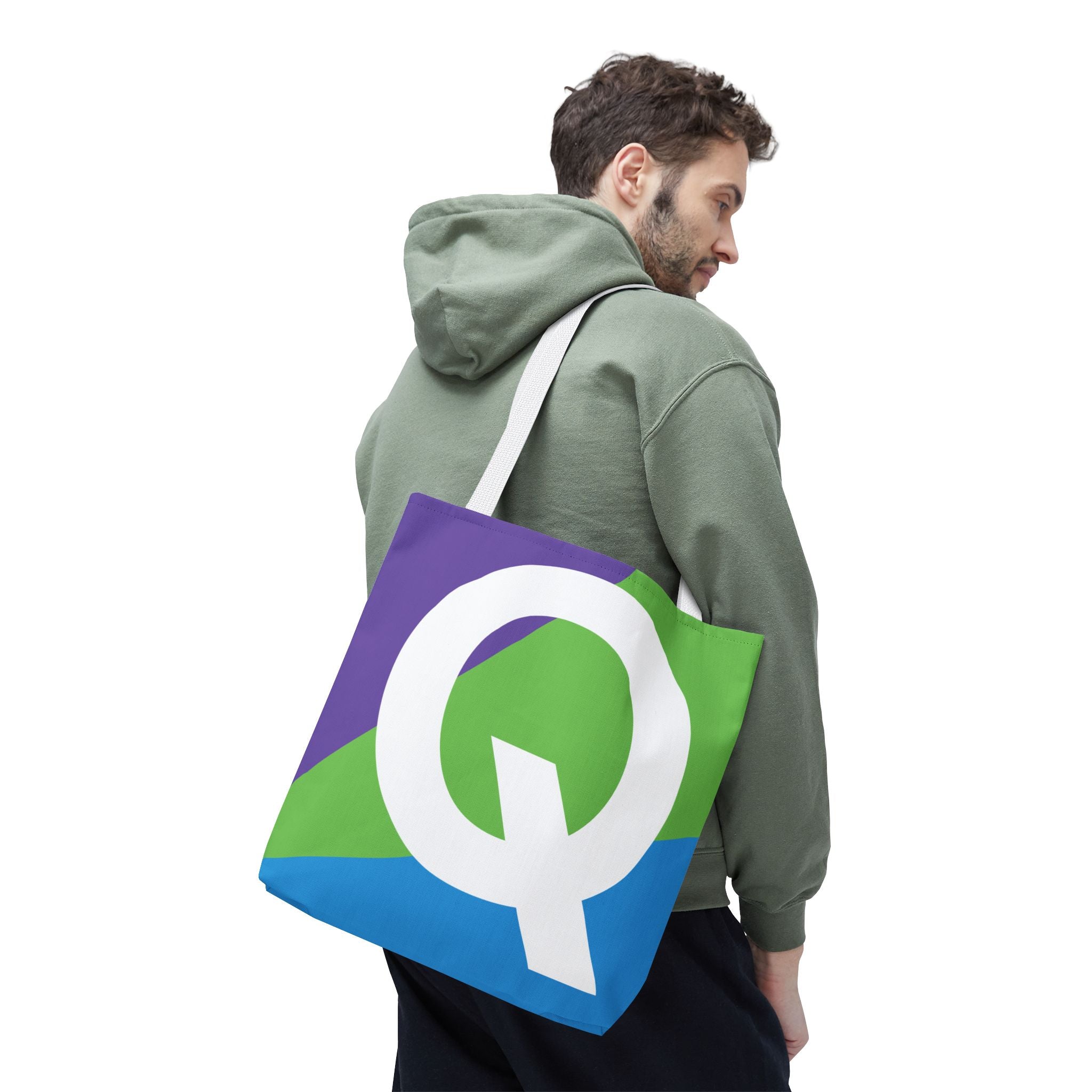 Monogram 'Q' Colorblock Tote Bag — Personalized Initial Q Shoulder Tote