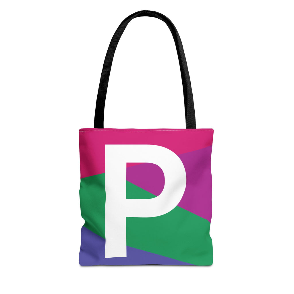 Monogram 'P' Colorblock Tote Bag — Personalized Initial P Shoulder Tote