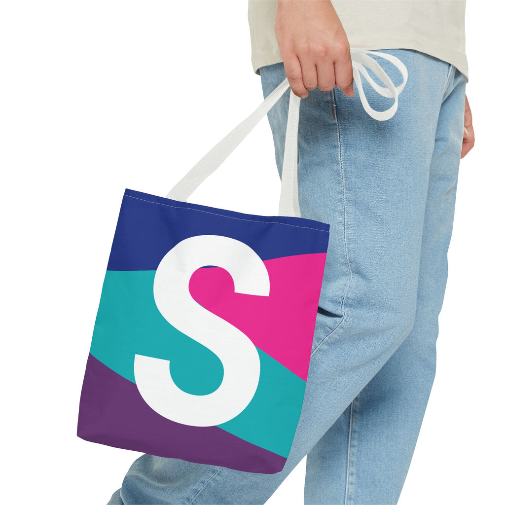 Monogram 'S' Colorblock Tote Bag — Personalized Initial S Shoulder Tote