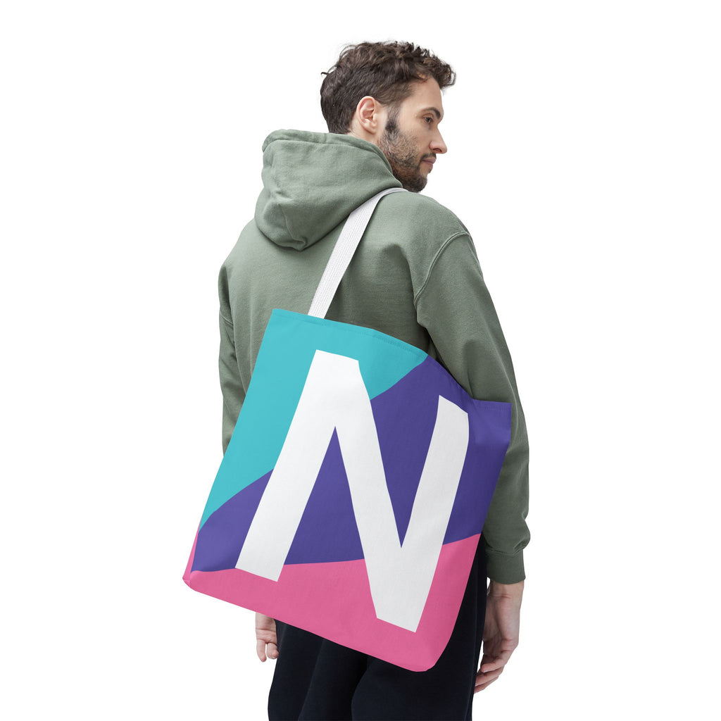 Monogram 'N' Colorblock Tote Bag — Personalized Initial N Shoulder Tote