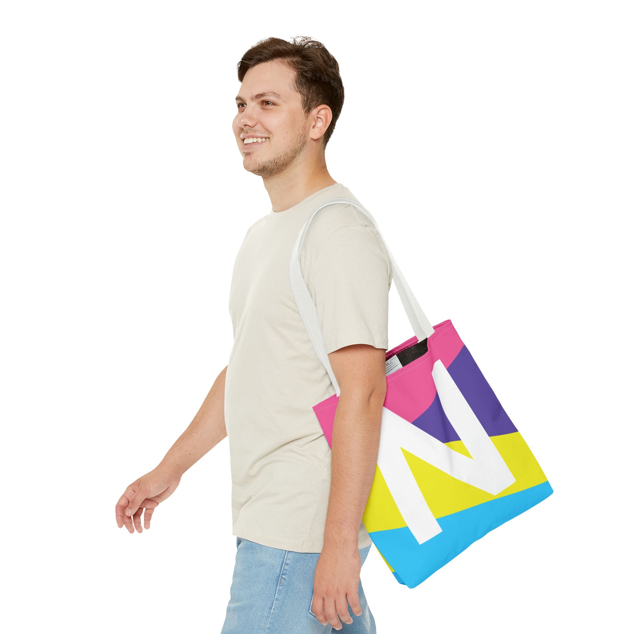 Monogram 'N' Colorblock Tote Bag — Personalized Initial N Shoulder Tote
