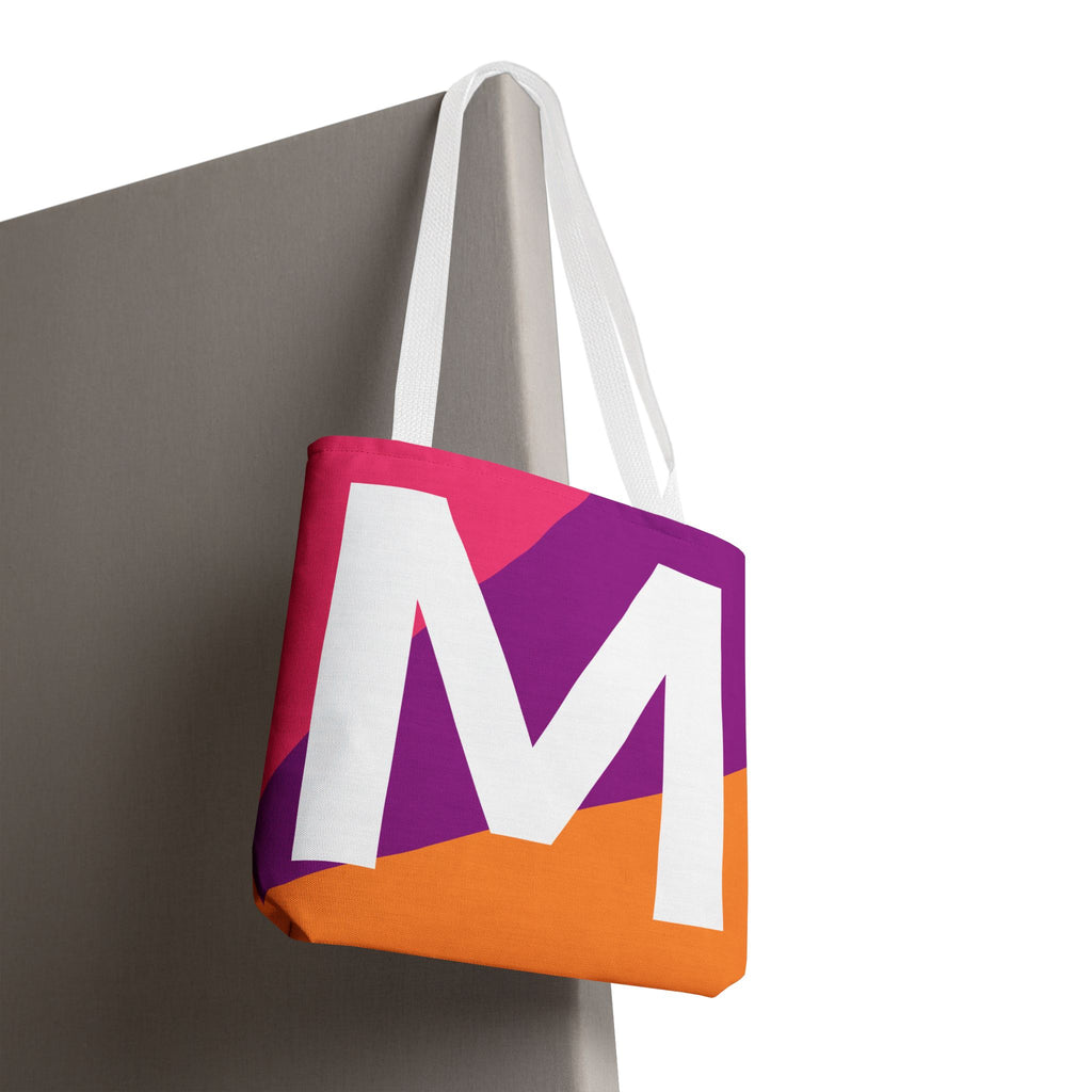Monogram 'M' Colorblock Tote Bag — Personalized Initial M Shoulder Tote