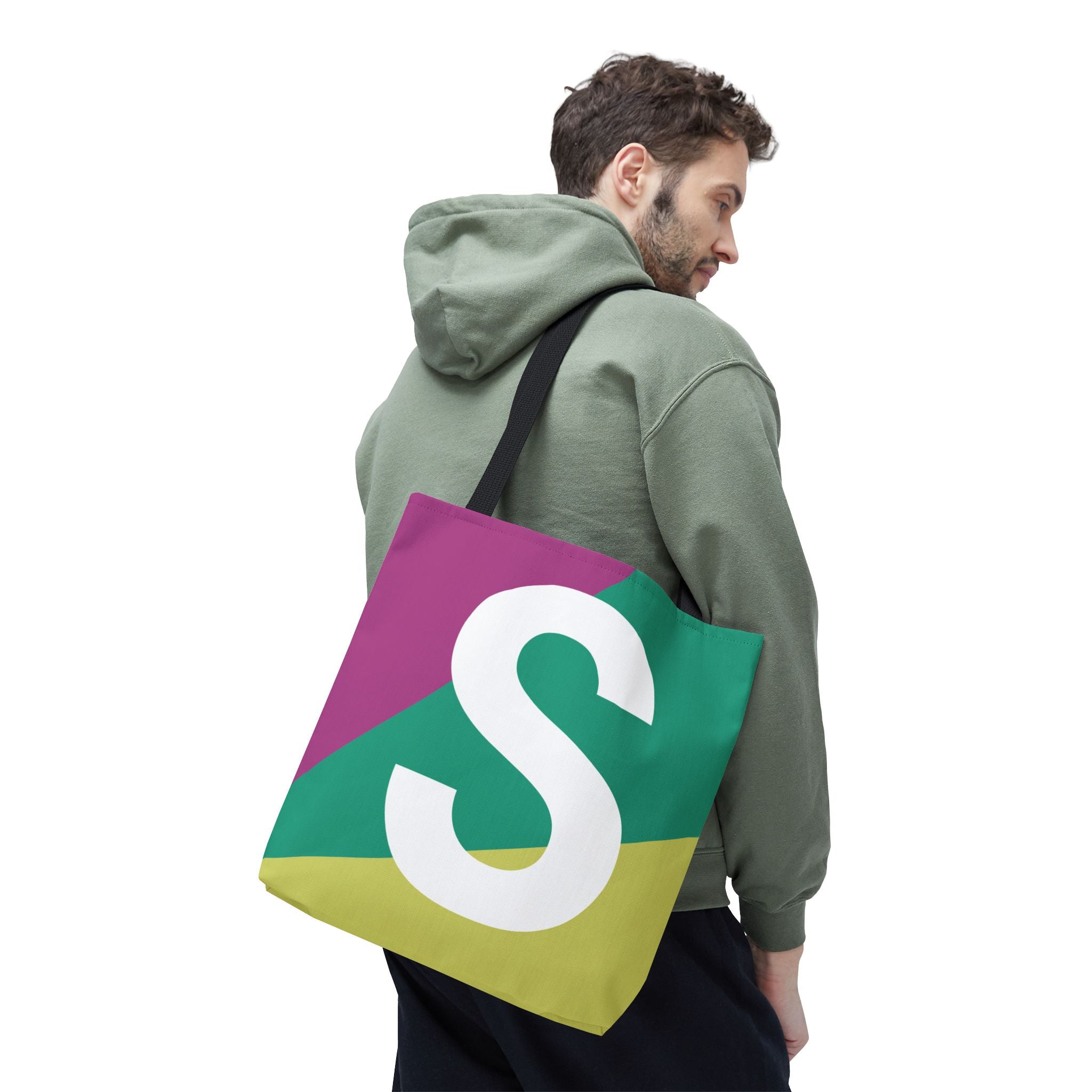 Monogram 'S' Colorblock Tote Bag — Personalized Initial S Shoulder Tote