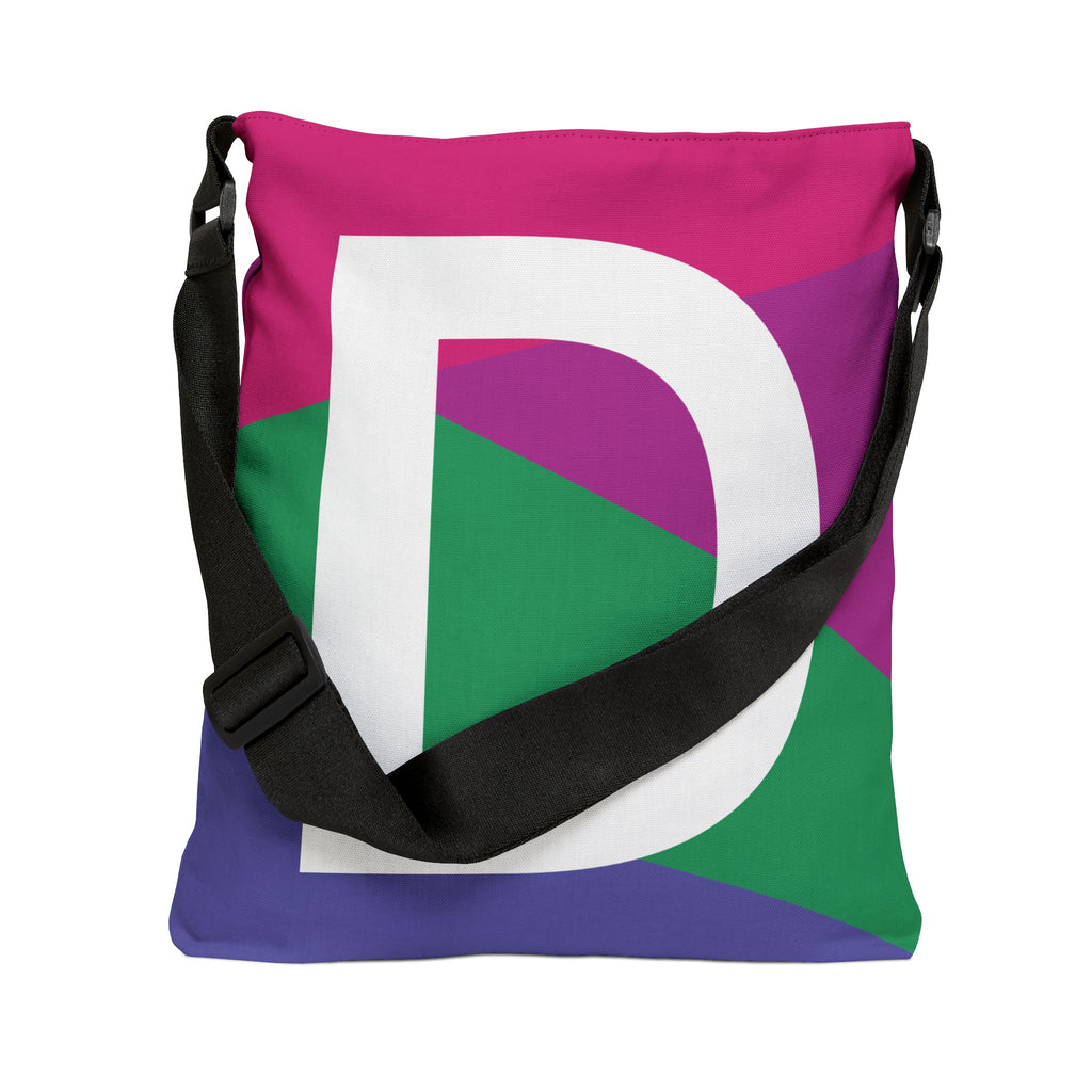 Initial Letter 'D' Colorblock Adjustable Tote Bag — Monogram Alphabet Shoulder Bag