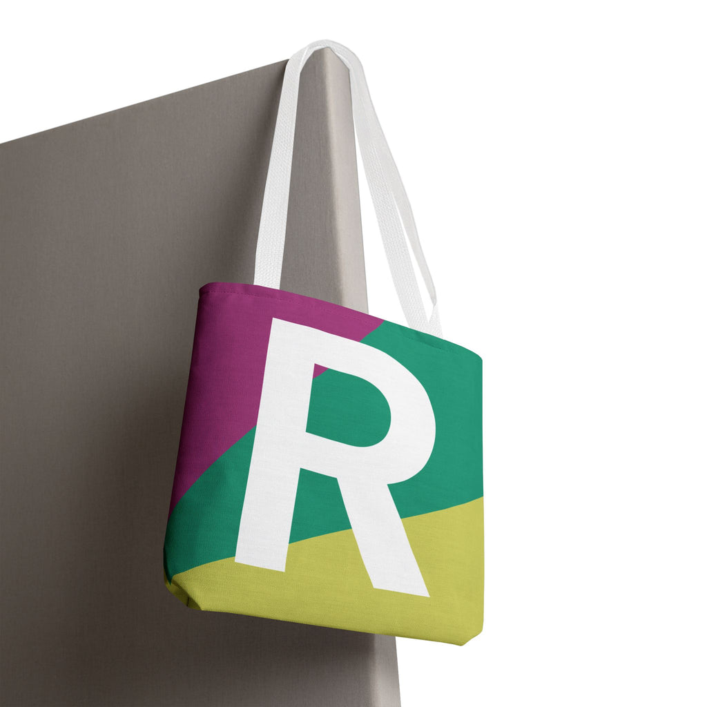 Monogram 'R' Colorblock Tote Bag — Personalized Initial R Shoulder Tote
