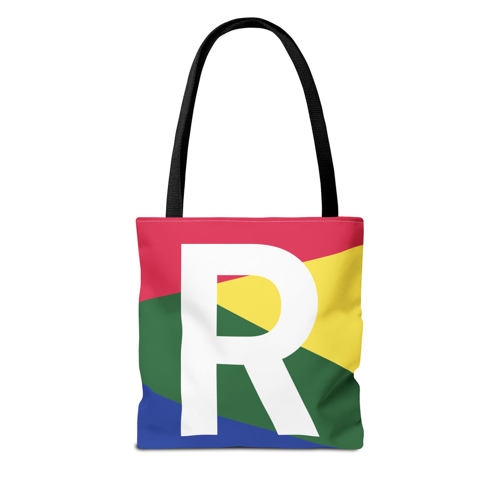 Monogram 'R' Colorblock Tote Bag — Personalized Initial R Shoulder Tote