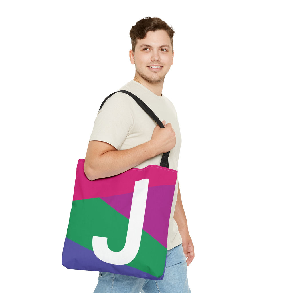 Monogram 'J' Colorblock Tote Bag — Personalized Initial J Shoulder Tote