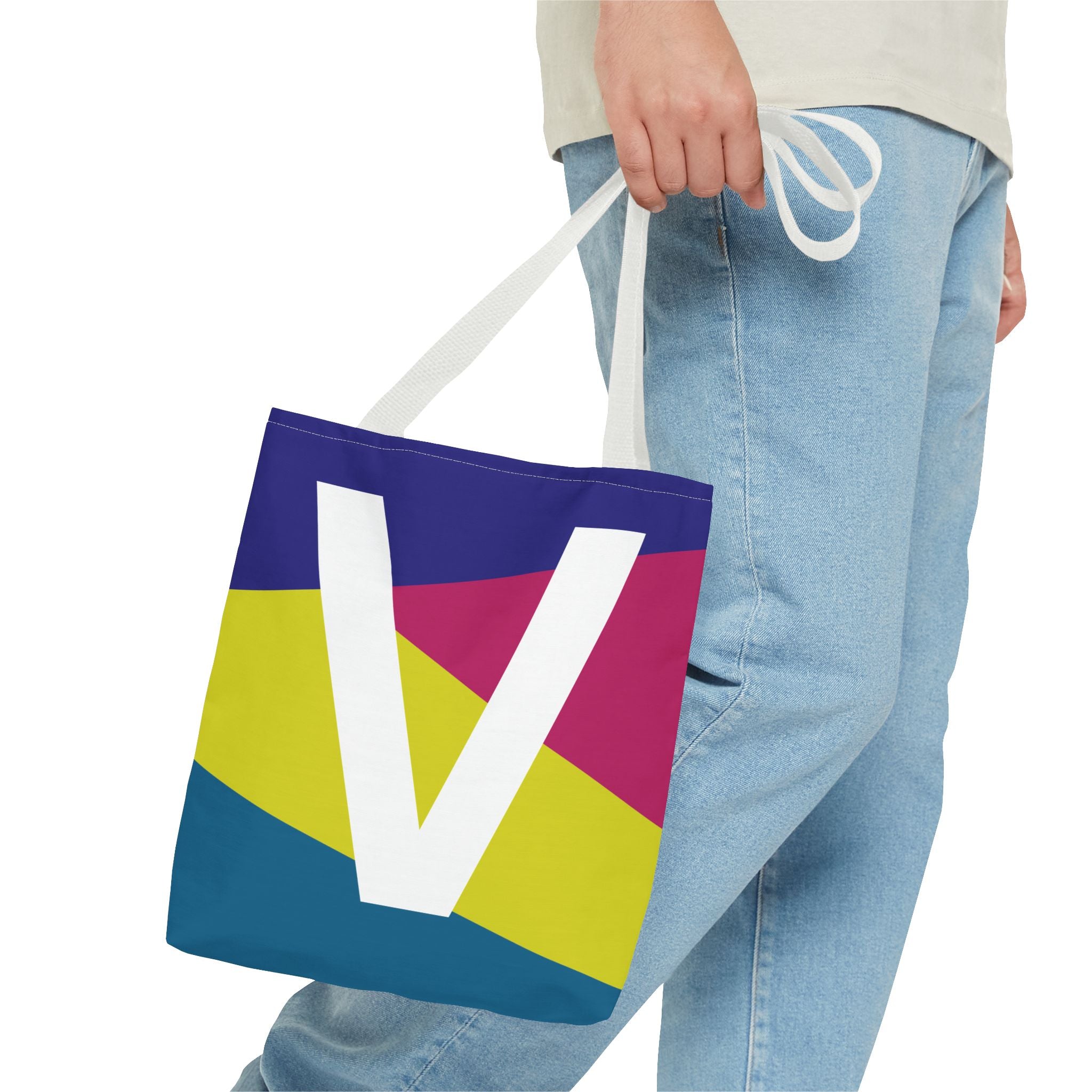 Monogram 'V' Colorblock Tote Bag — Personalized Initial V Shoulder Tote