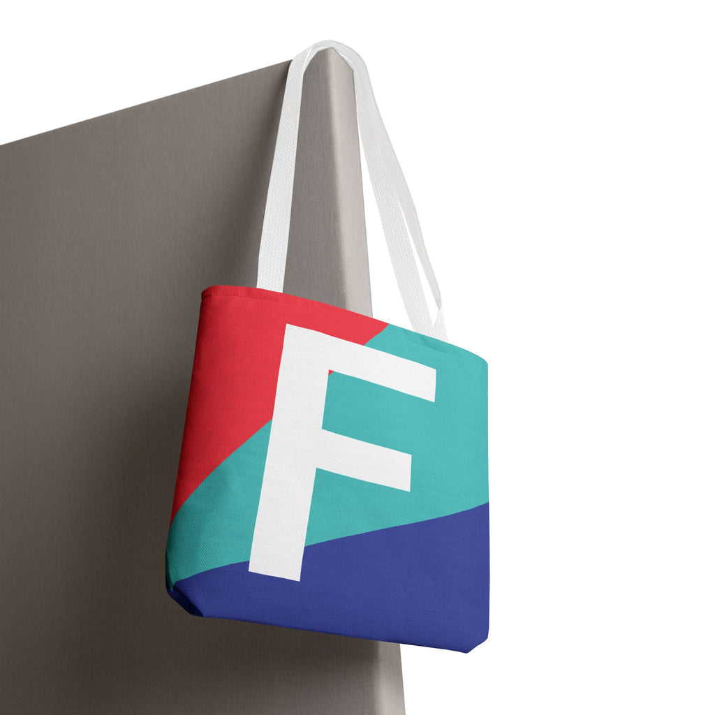 Monogram 'F' Colorblock Tote Bag — Personalized Initial F Shoulder Tote
