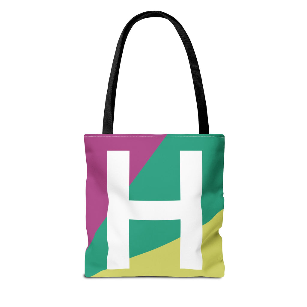 Monogram 'H' Colorblock Tote Bag — Personalized Initial H Shoulder Tote