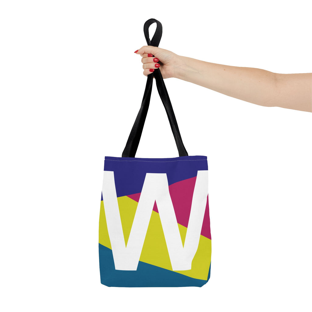 Monogram 'W' Colorblock Tote Bag — Personalized Initial W Shoulder Tote