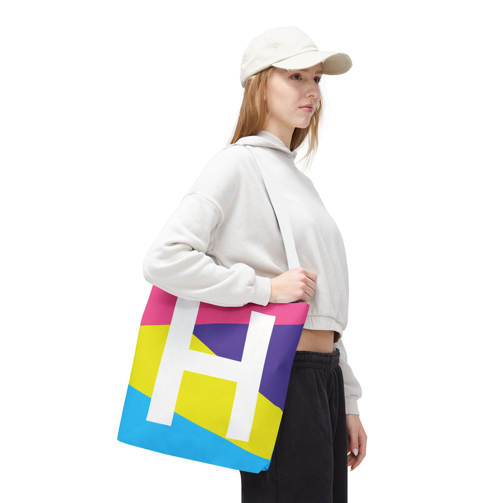 Monogram 'H' Colorblock Tote Bag — Personalized Initial H Shoulder Tote