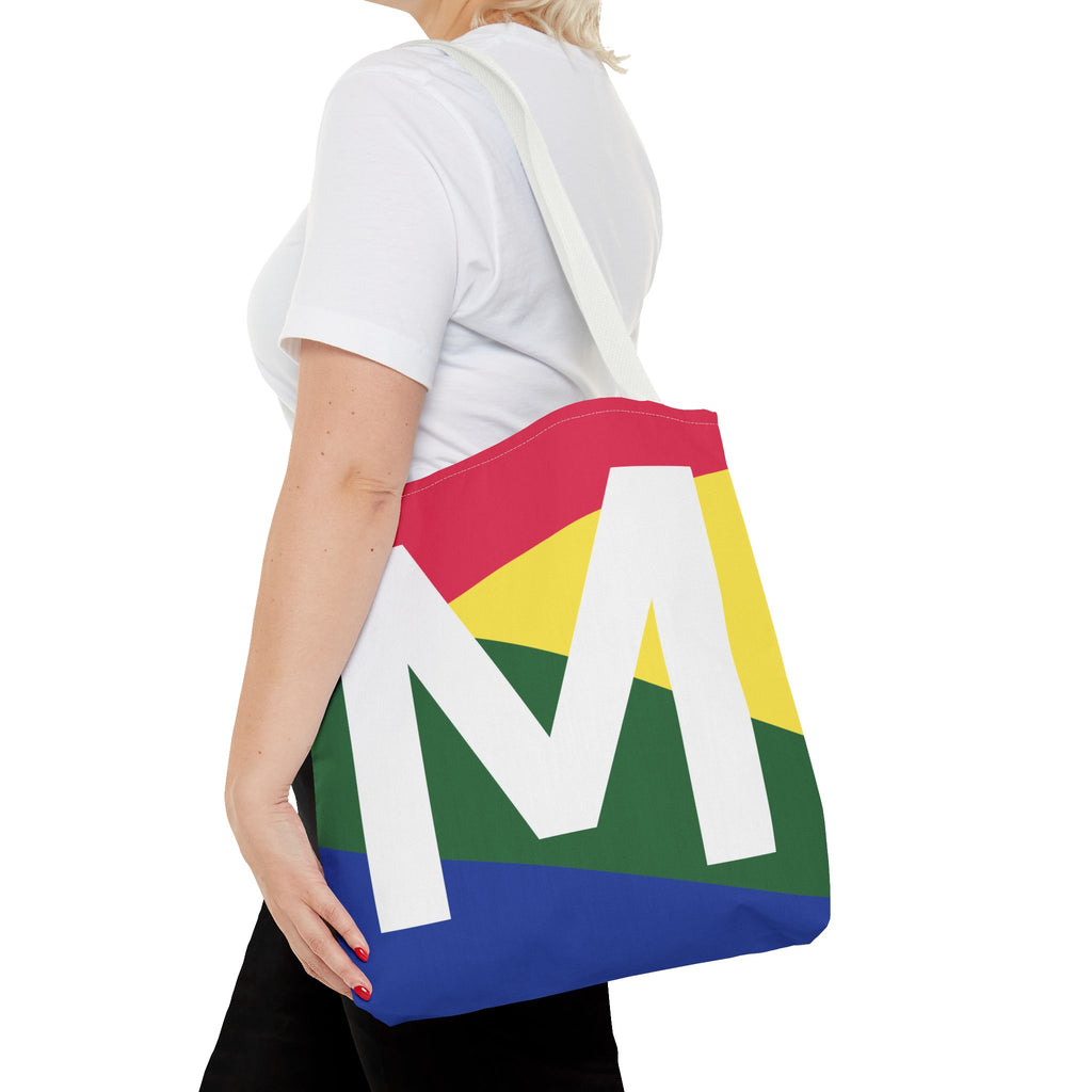 Monogram 'M' Colorblock Tote Bag — Personalized Initial M Shoulder Tote