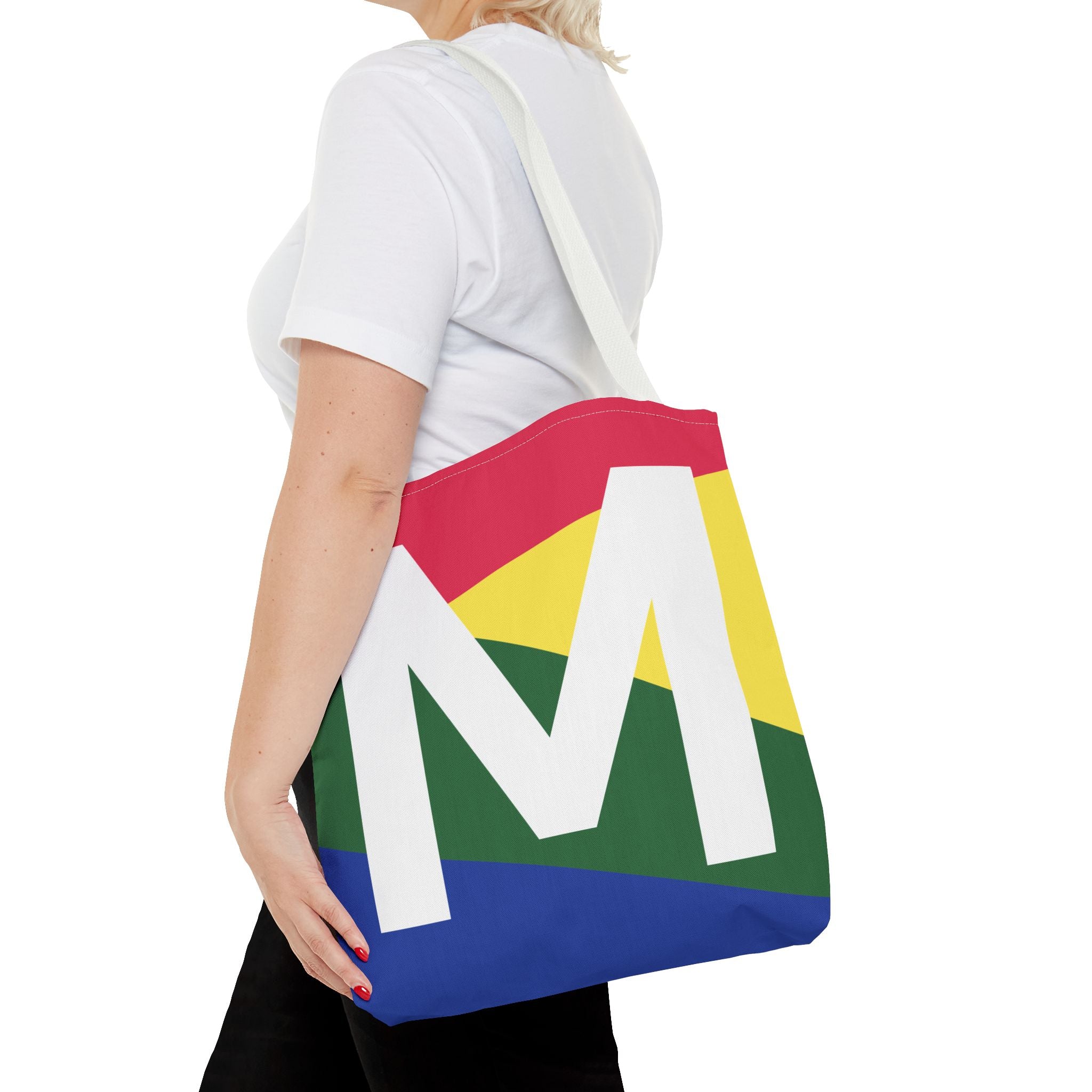 Monogram 'M' Colorblock Tote Bag — Personalized Initial M Shoulder Tote