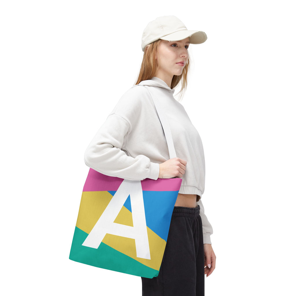 Monogram 'A' Colorblock Tote Bag — Personalized Initial A Shoulder Tote