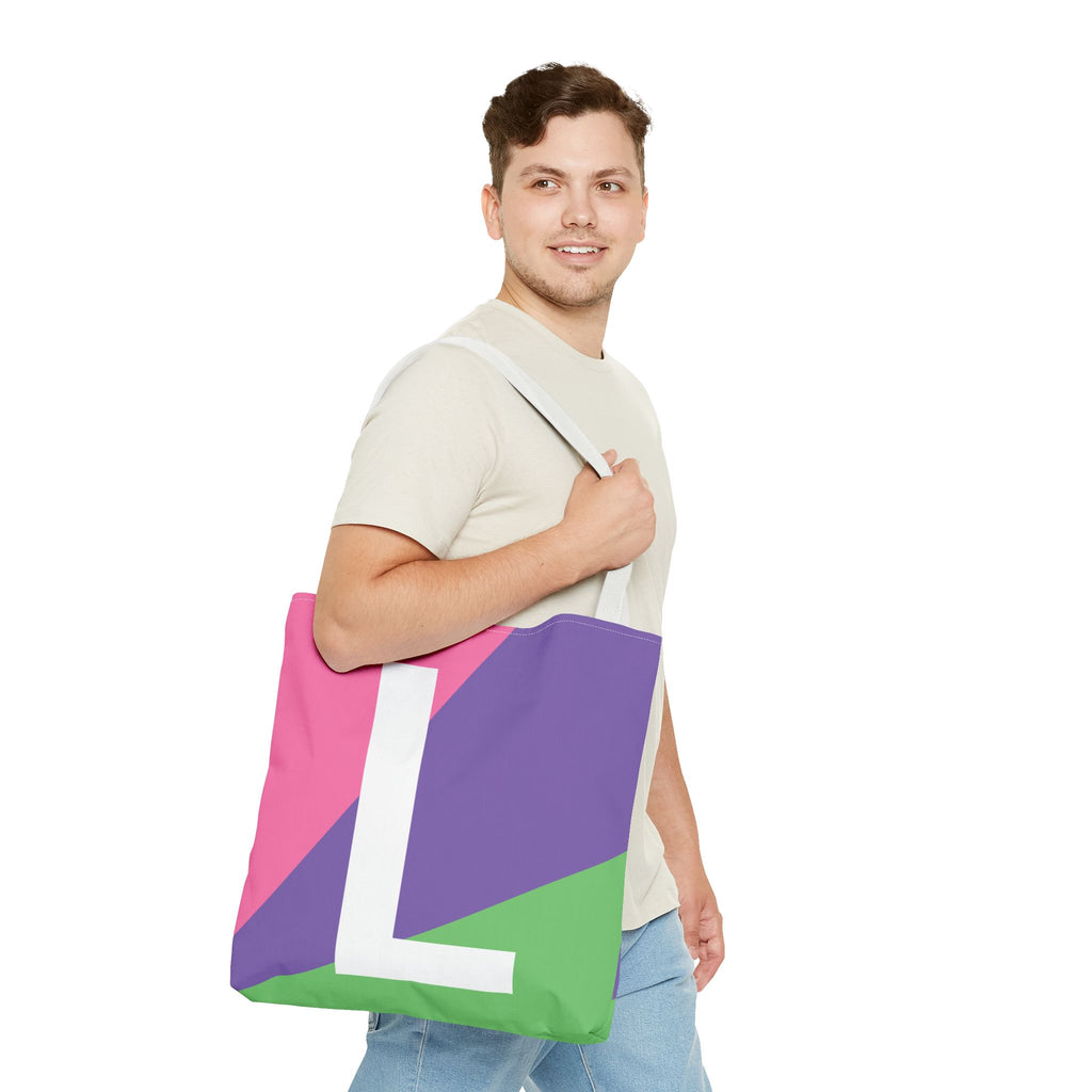 Monogram 'L' Colorblock Tote Bag — Personalized Initial L Shoulder Tote