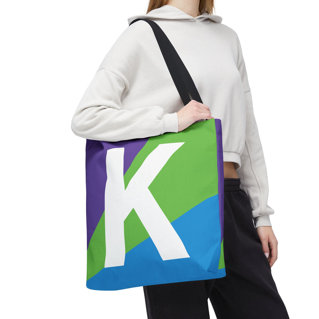 Monogram 'K' Colorblock Tote Bag — Personalized Initial K Shoulder Tote