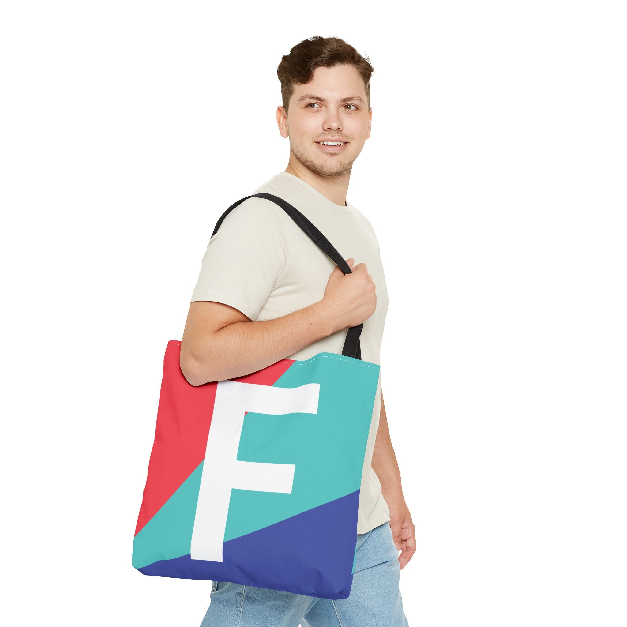 Monogram 'F' Colorblock Tote Bag — Personalized Initial F Shoulder Tote