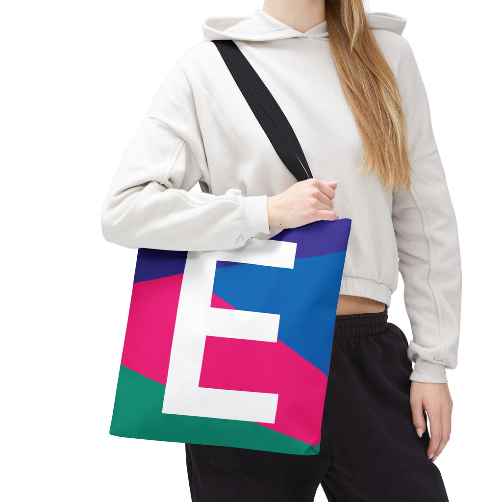 Monogram 'E' Colorblock Tote Bag — Personalized Initial E Shoulder Tote