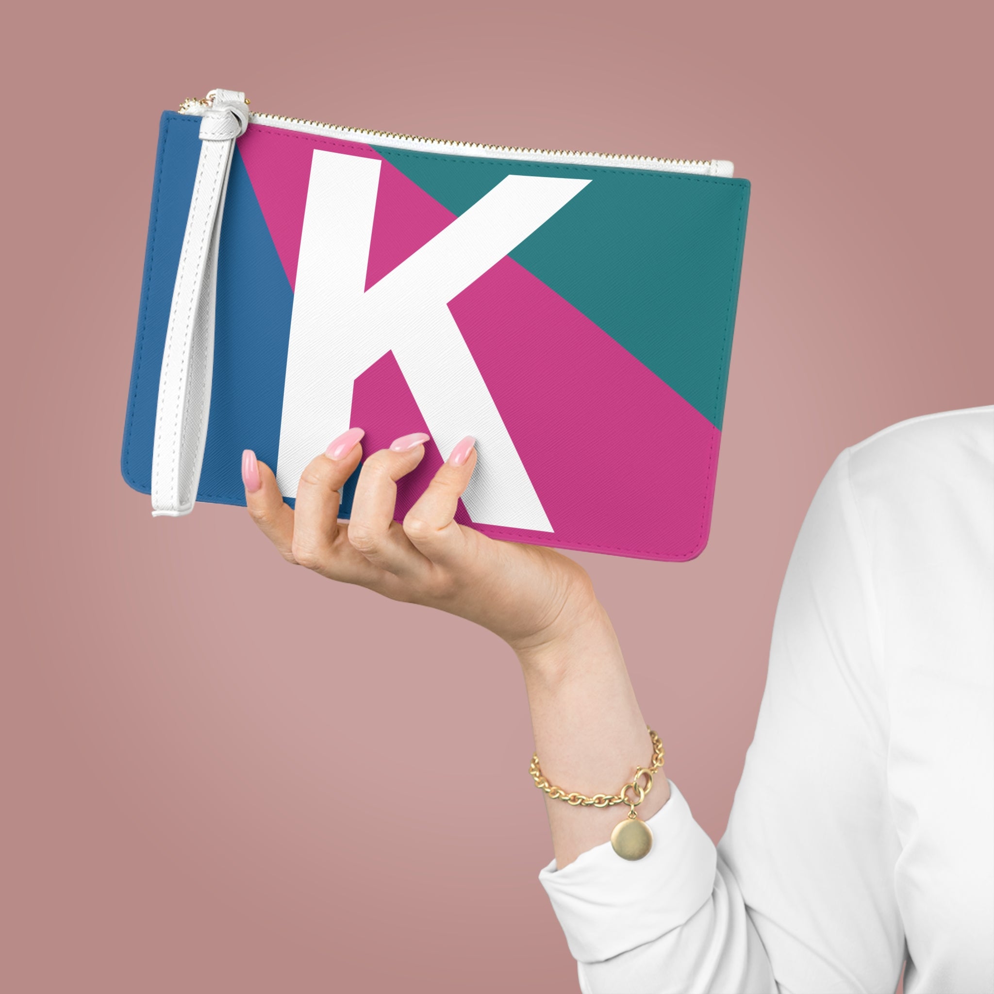 Monogram 'K' Colorblock Clutch Bag — Bold Geometric Wristlet for Everyday & Gifts