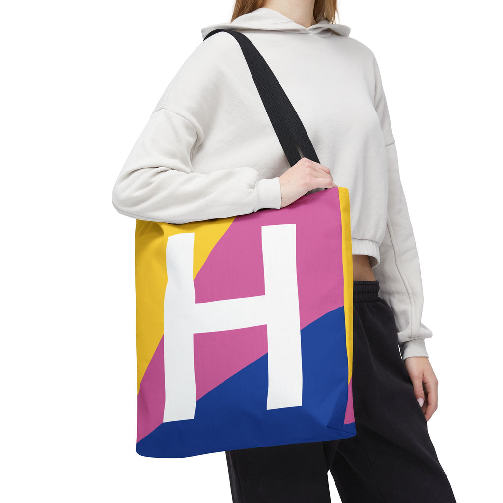 Monogram 'H' Colorblock Tote Bag — Personalized Initial H Shoulder Tote