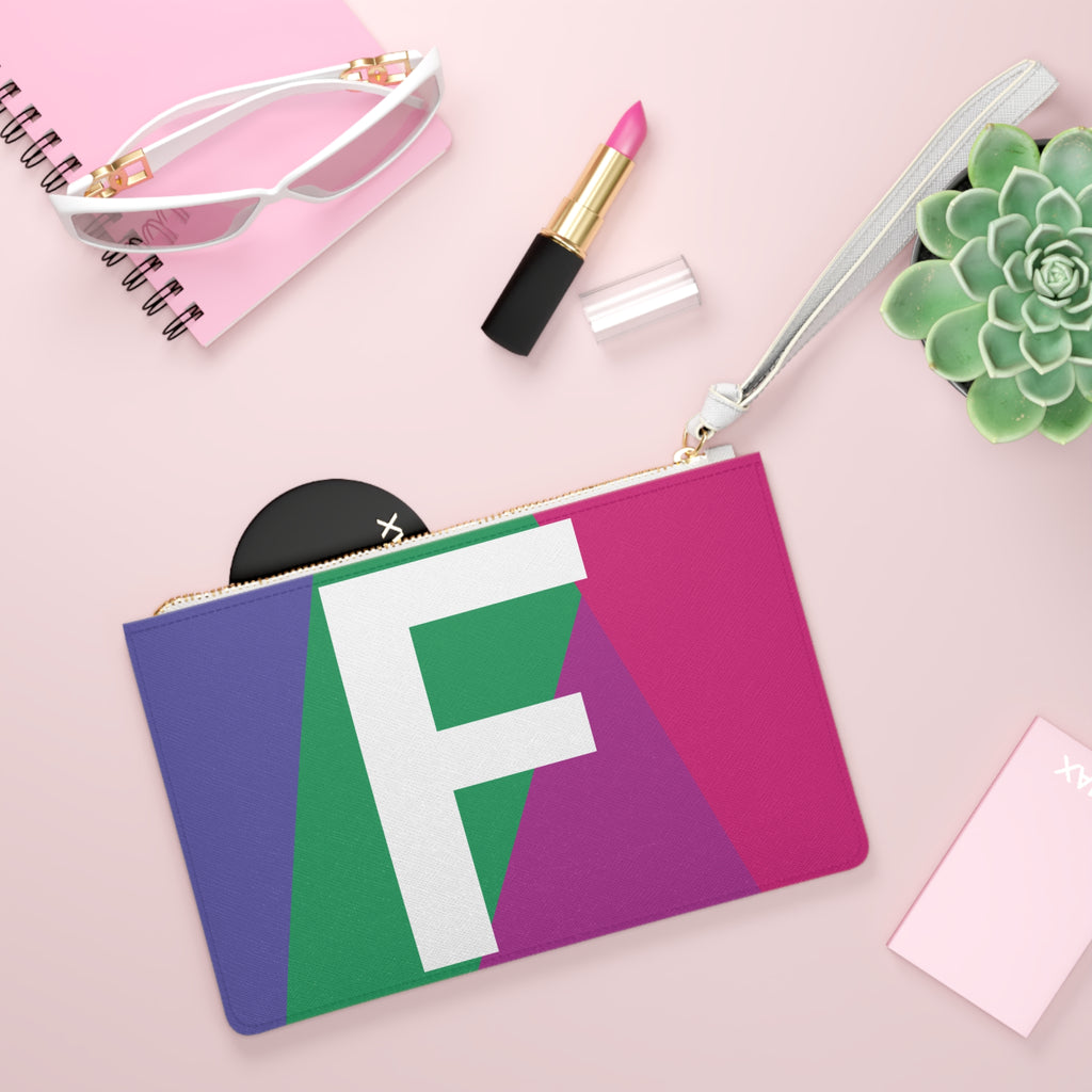 Monogram 'F' Colorblock Clutch Bag — Bold Geometric Wristlet for Everyday & Gifts