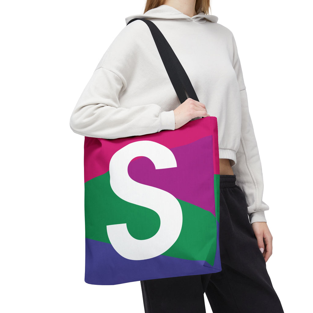 Monogram 'S' Colorblock Tote Bag — Personalized Initial S Shoulder Tote