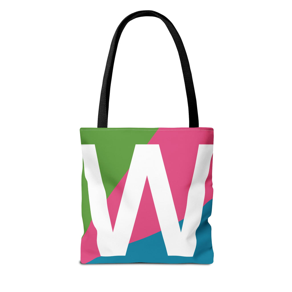 Monogram 'W' Colorblock Tote Bag — Personalized Initial W Shoulder Tote