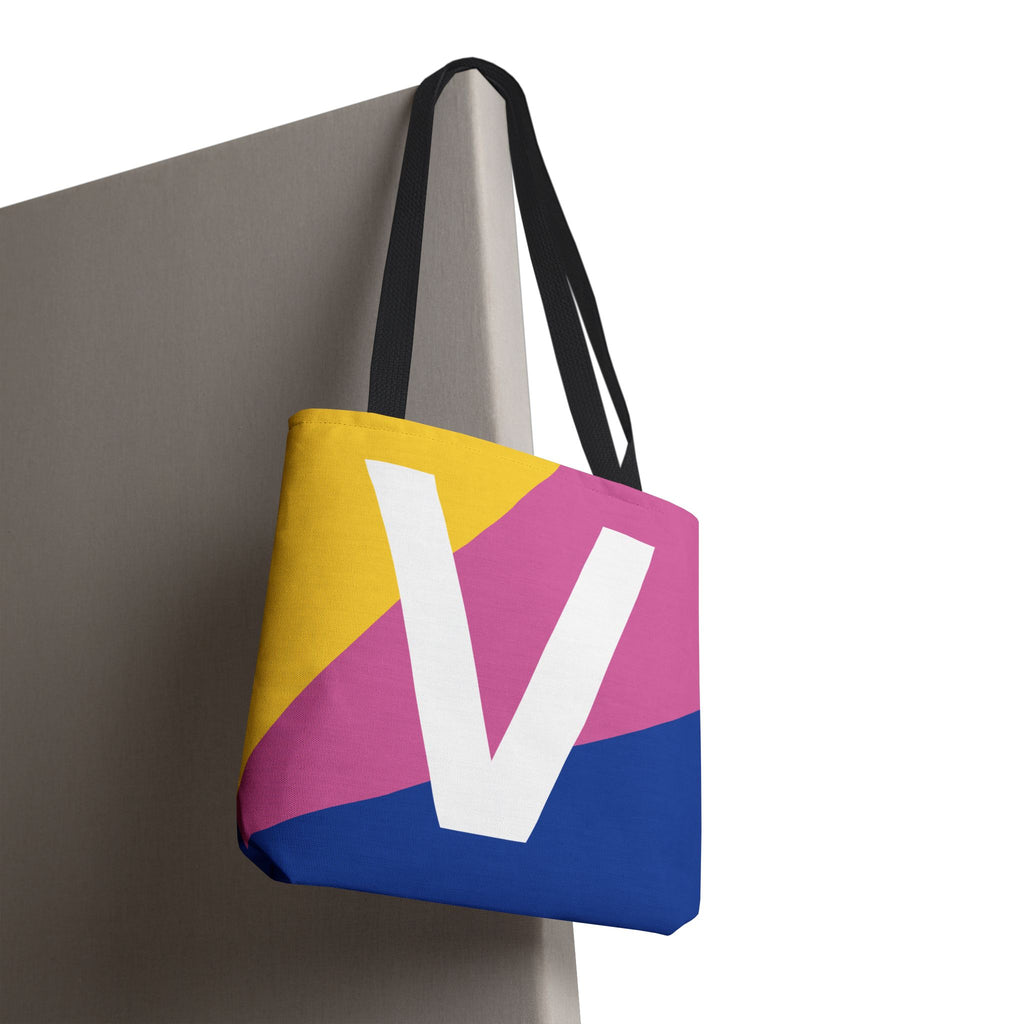 Monogram 'V' Colorblock Tote Bag — Personalized Initial V Shoulder Tote