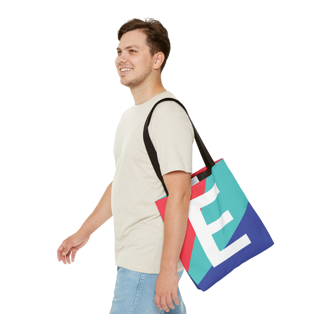 Monogram 'E' Colorblock Tote Bag — Personalized Initial E Shoulder Tote