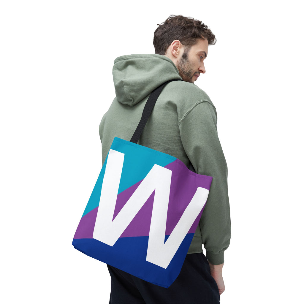 Monogram 'W' Colorblock Tote Bag — Personalized Initial W Shoulder Tote