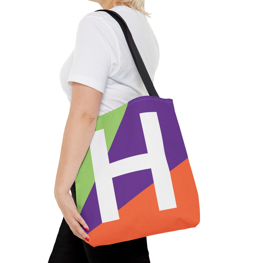 Monogram 'H' Colorblock Tote Bag — Personalized Initial H Shoulder Tote