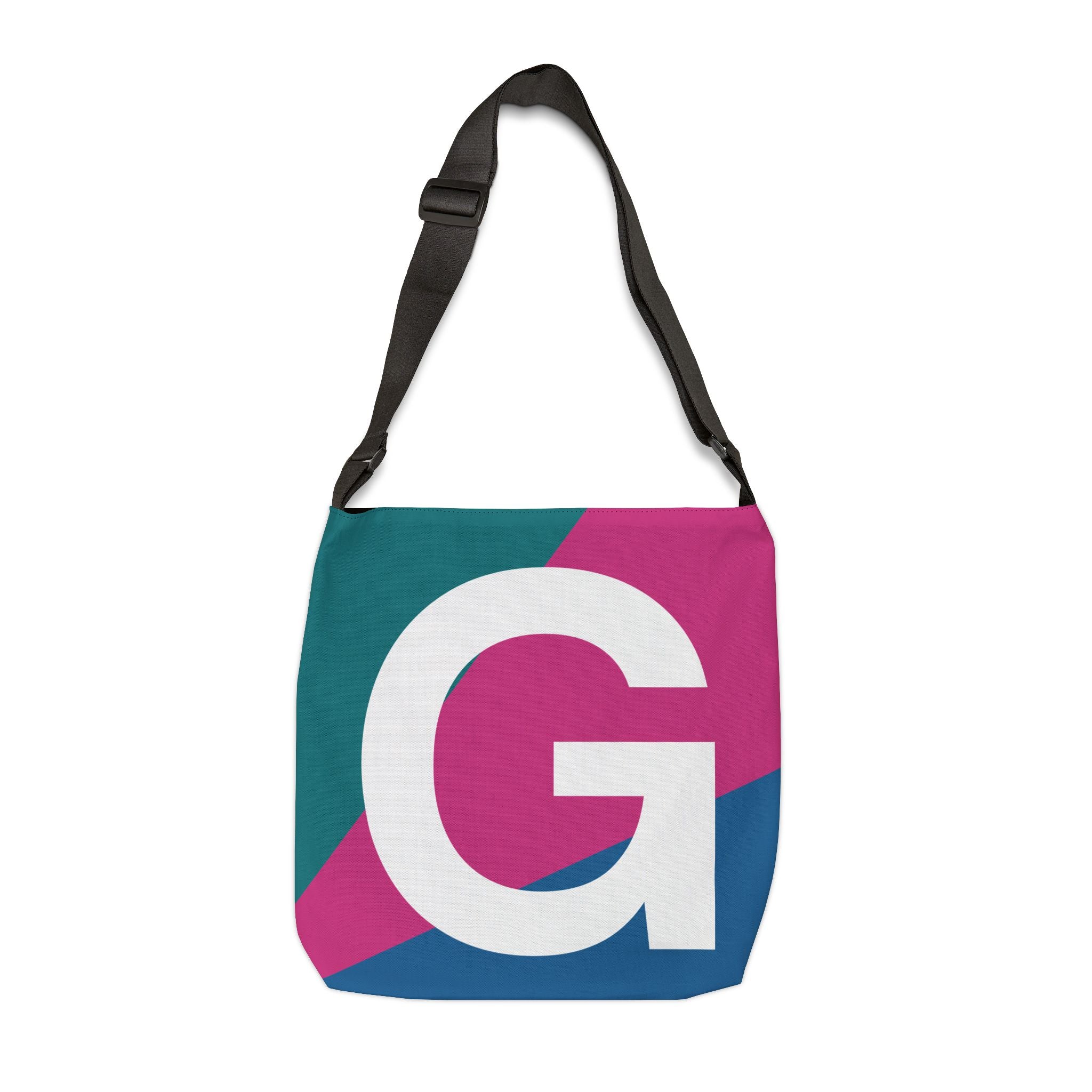 Initial Letter 'G' Colorblock Adjustable Tote Bag — Monogram Alphabet Shoulder Bag