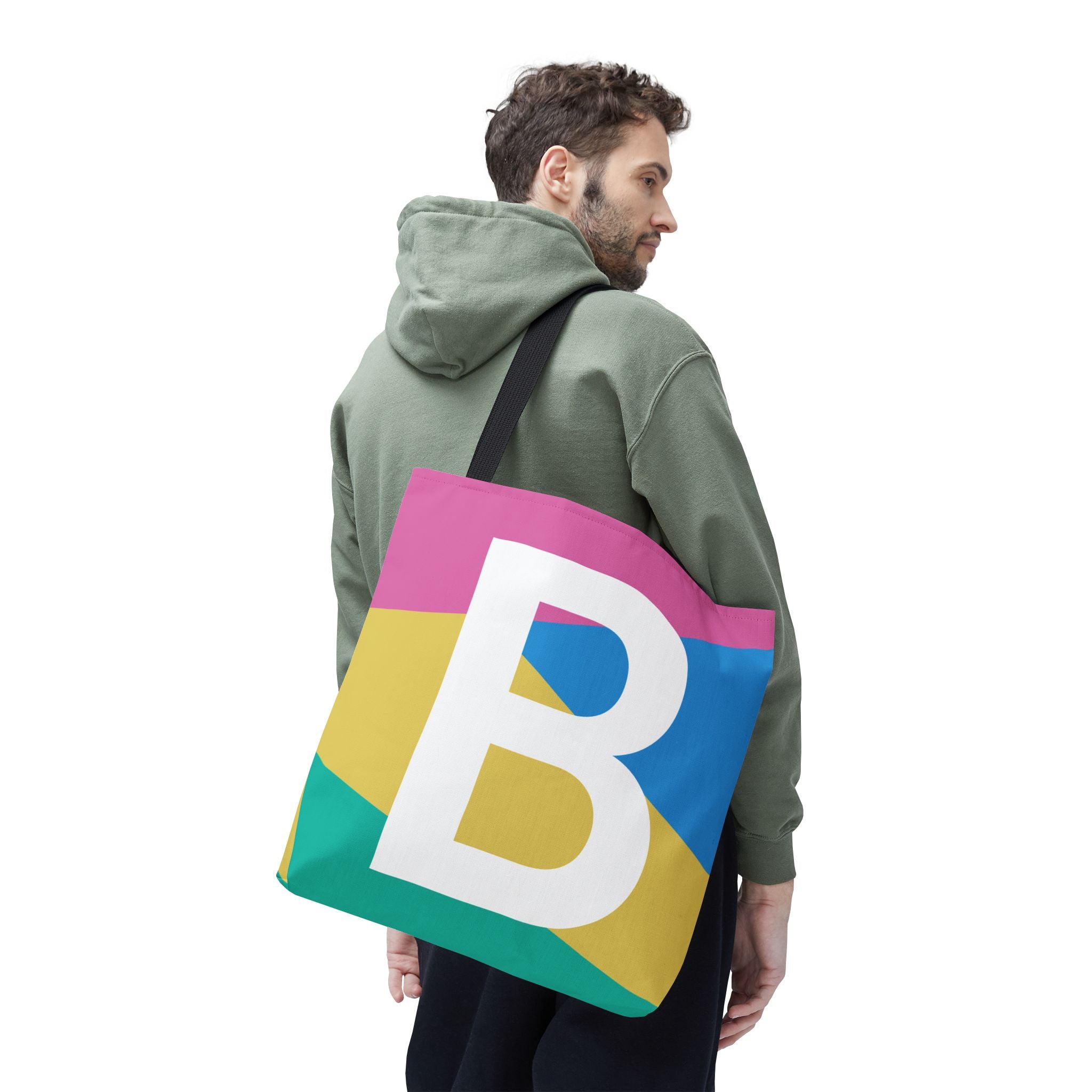 Monogram 'B' Colorblock Tote Bag — Personalized Initial B Shoulder Tote