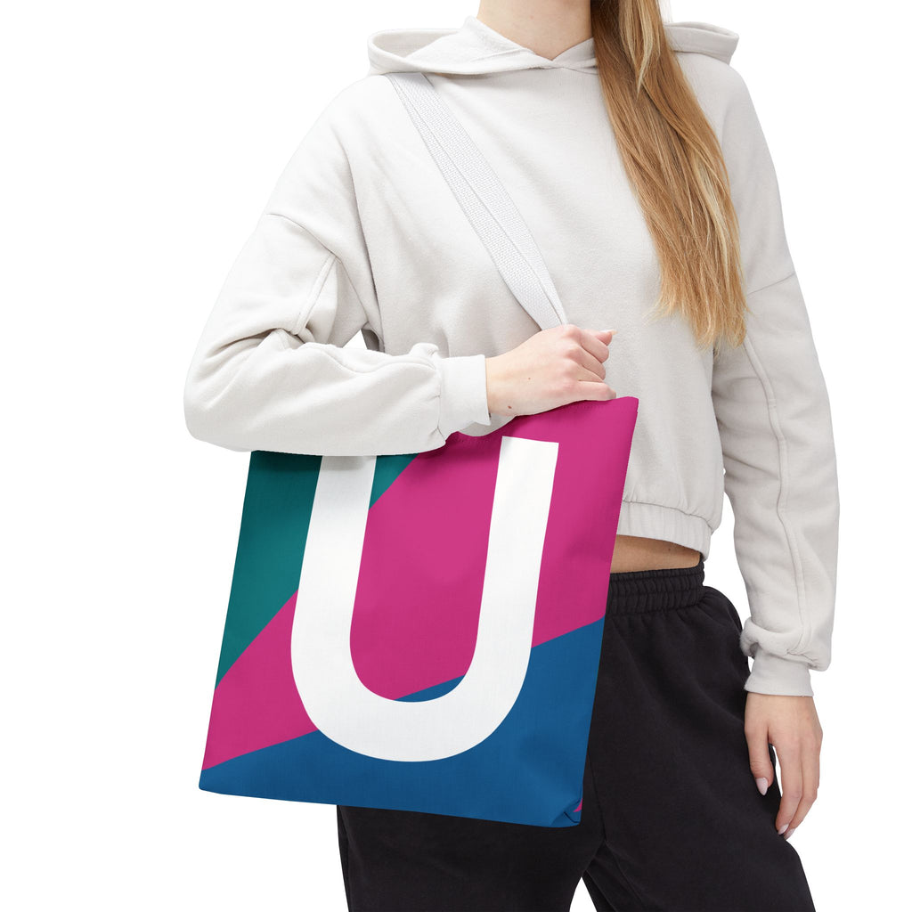 Monogram 'U' Colorblock Tote Bag — Personalized Initial U Shoulder Tote