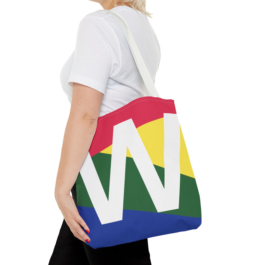 Monogram 'W' Colorblock Tote Bag — Personalized Initial W Shoulder Tote