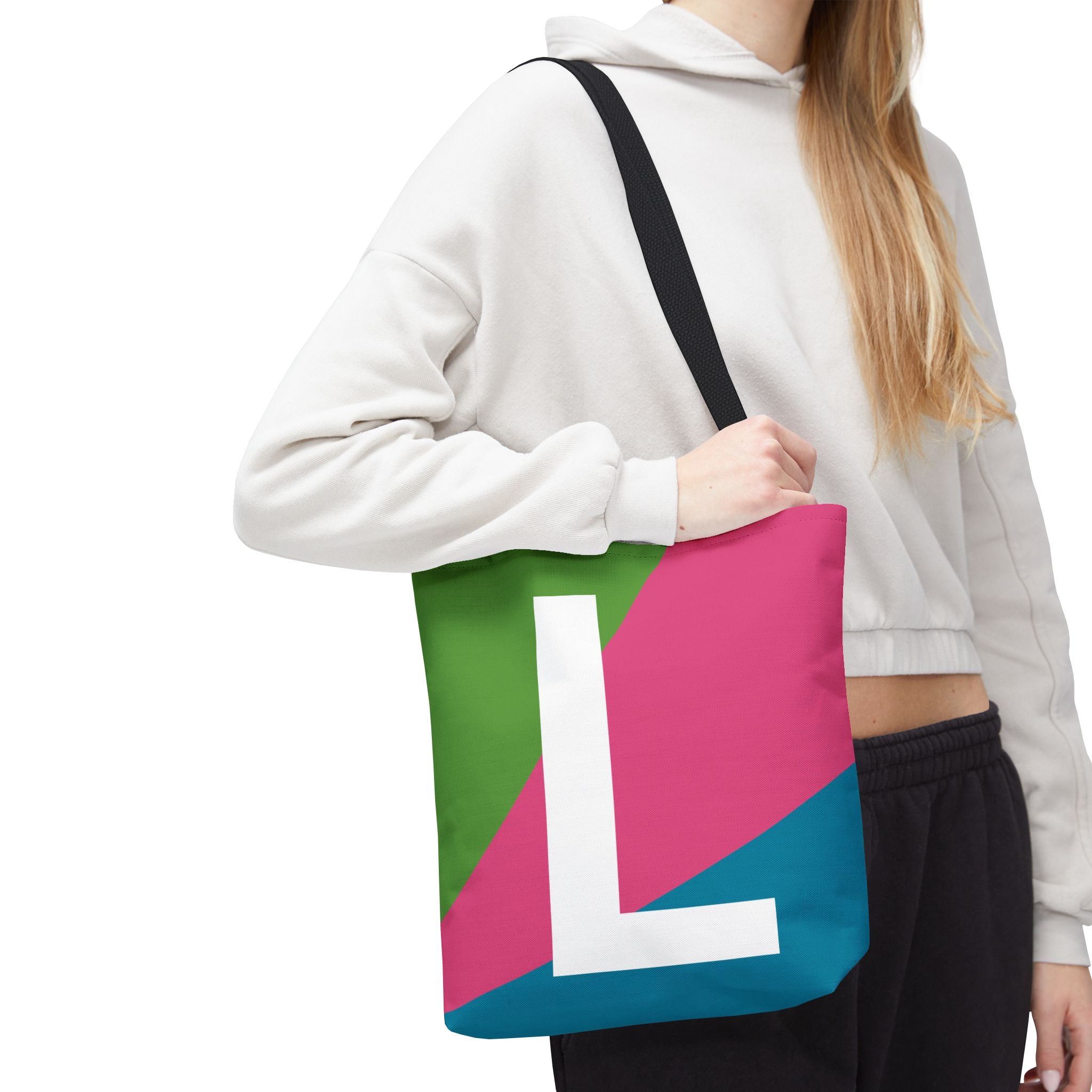 Monogram 'L' Colorblock Tote Bag — Personalized Initial L Shoulder Tote
