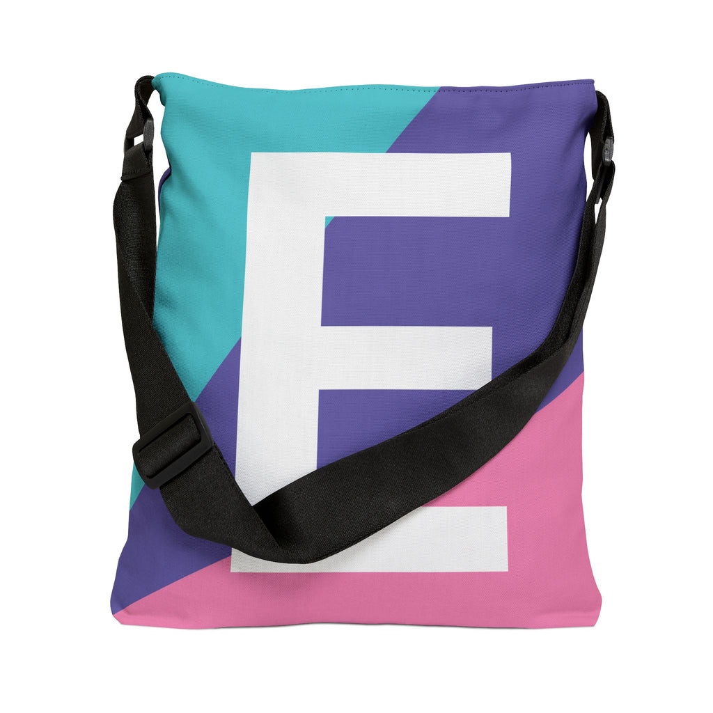 Initial Letter 'E' Colorblock Adjustable Tote Bag — Monogram Alphabet Shoulder Bag