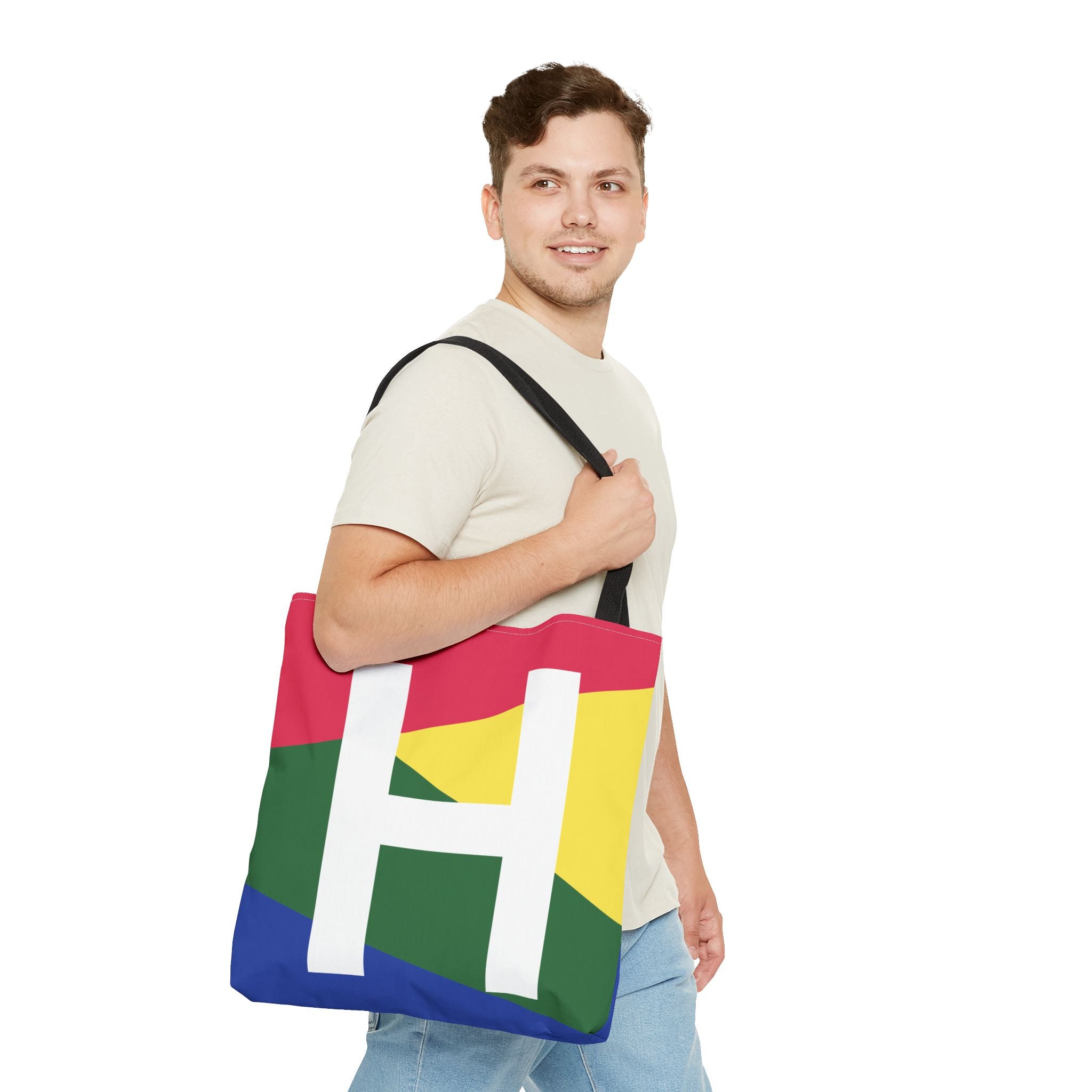 Monogram 'H' Colorblock Tote Bag — Personalized Initial H Shoulder Tote