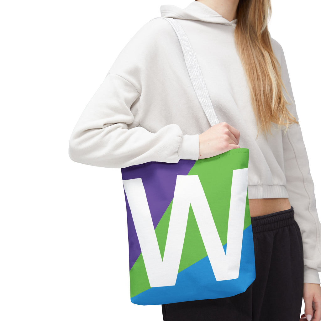Monogram 'W' Colorblock Tote Bag — Personalized Initial W Shoulder Tote